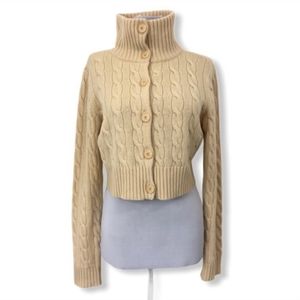 Ralph Lauren Black Label Sweater 100% Cashmere Cropped Cable Knit Cardigan